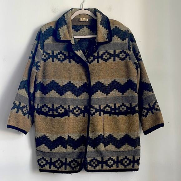 Vintage Melica southwestern print wool (?) oversized midi blanket coat sz M - Picture 1 of 7